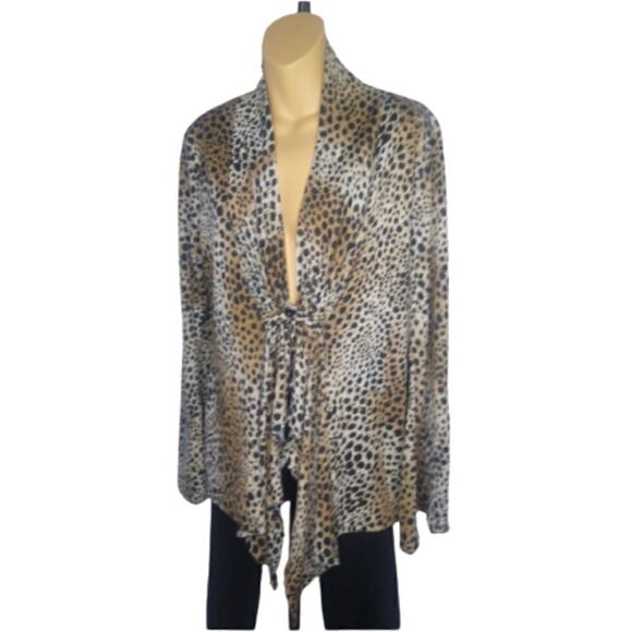 POP ulation Animal Print Knit Tab Sleeve Sexy Lightweight Cardigan Size L - Picture 1 of 10